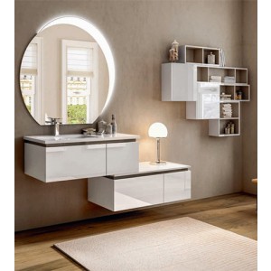 Mobile bagno sospeso Avril bianco lucido, cm 100, con lavabo e specchio led Arredobagno  e Cucine s.r.l.s.