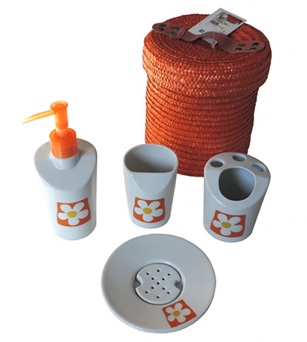 Set 4pz. in ceramica accessori bagno porta sapone spazzolino  dispenser,arancione Arredobagno e Cucine s.r.l.s.