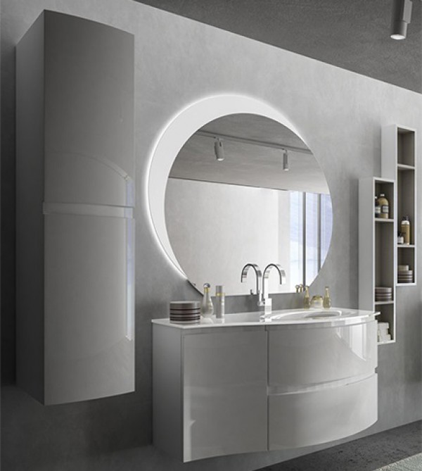 Mobile bagno Vague bianco lucido, 104cm, con lavabo, pensili e