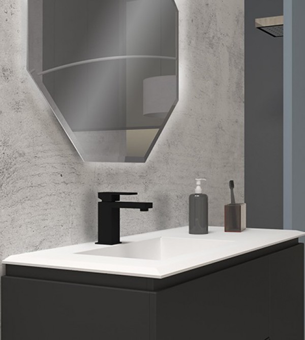 Mobile bagno nero con pensile lavabo e specchio TUDELA 