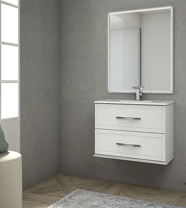 Mobile bagno bianco opaco a terra lavabo ceramica 120 cm con specchio led  con cornice