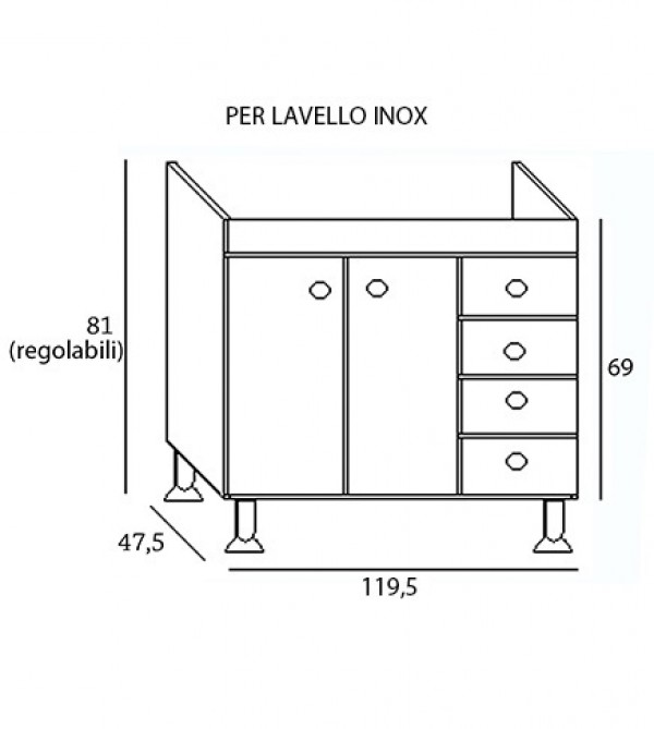 Mobile cucina 2 ante con cassettiera dx completo di lavello inox 120  componibile sottolavello Arredobagno e Cucine s.r.l.s.